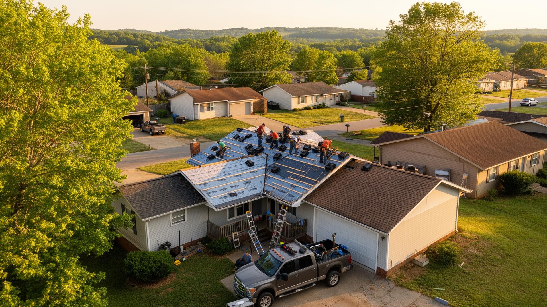 Nathan's Roofing crew at a job site in Siloam Springs